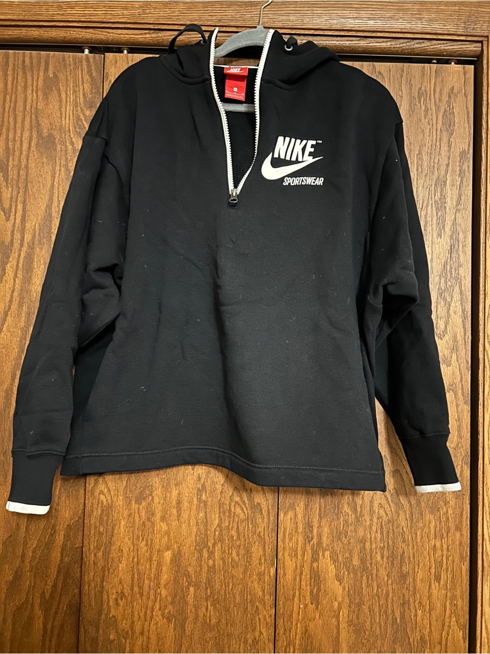 Women’s Nike Black Half-Zip Sportswear Hoodie Sweater with White Logo